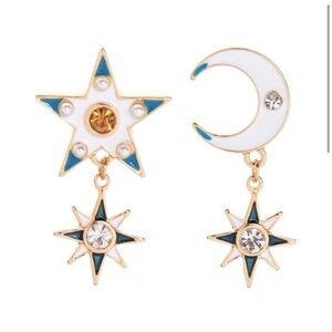 White and blue Sun & Moon Stud Earrings